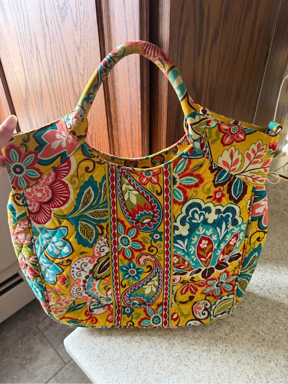 Vera Bradley Yellow Quilted Floral Paisley Tote